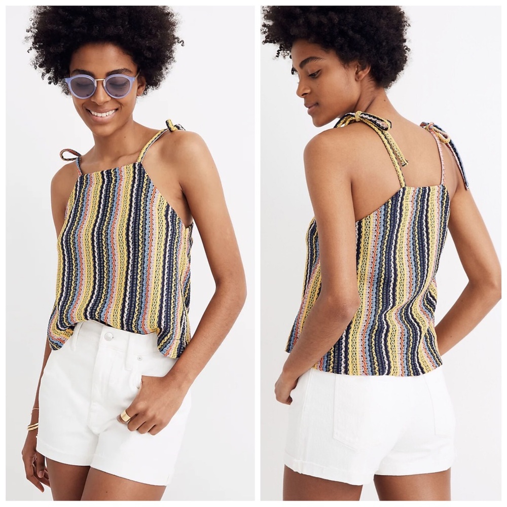 •MADEWELL• Texture & Thread Tie-Shoulder Tank Top in Rainbow Crochet Size Small